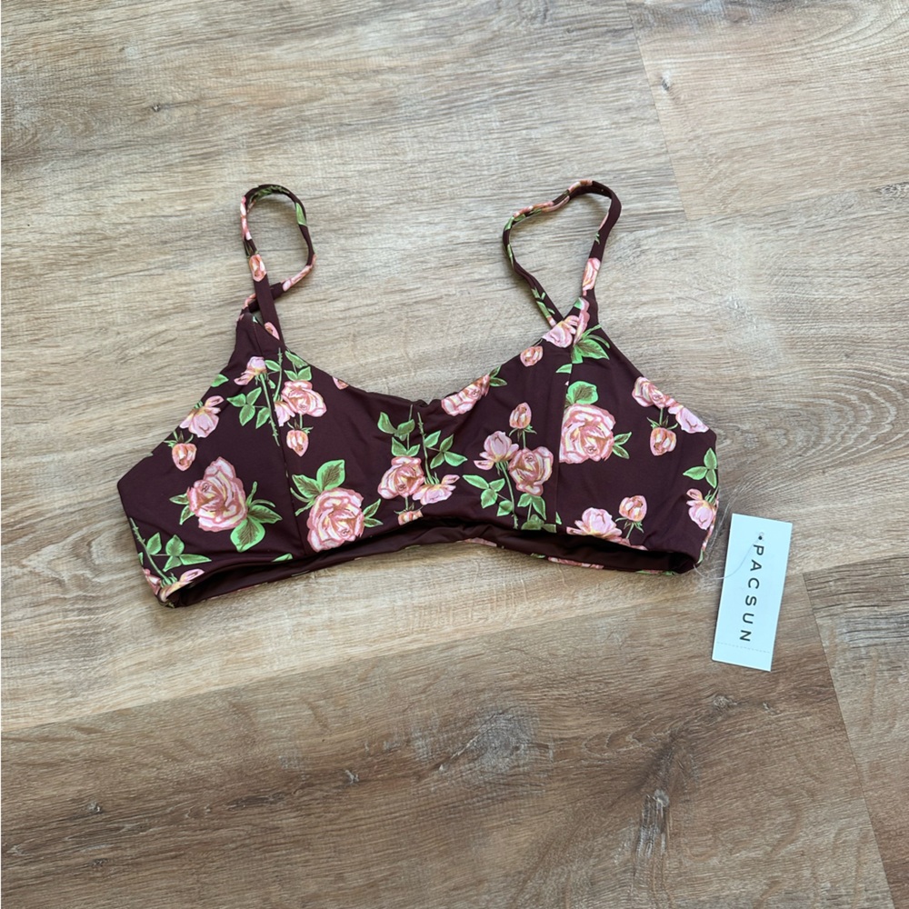 NWT Dippin' Daisy's Floral Bikini Top - Brown and Pink